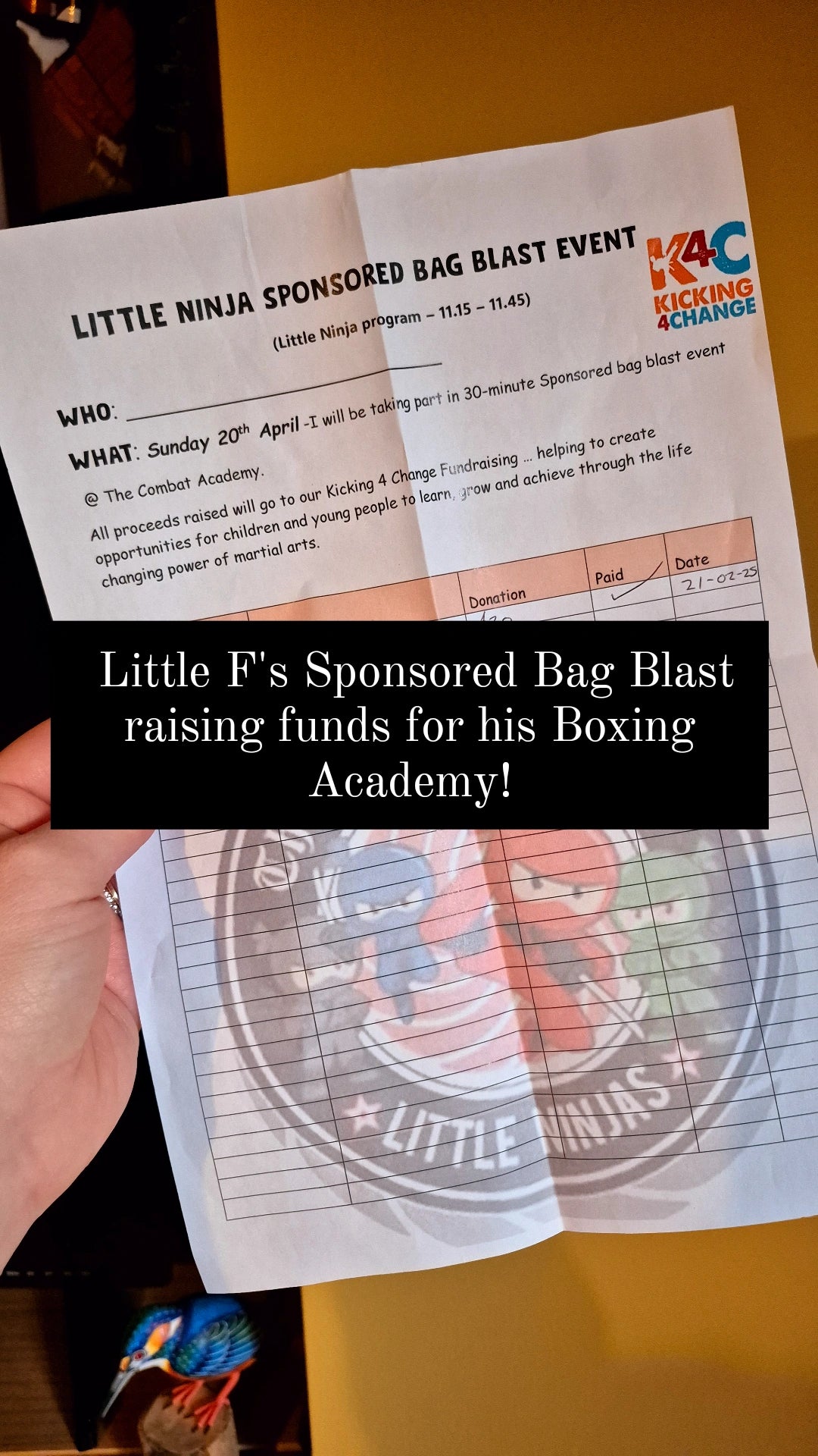 Little F's Sponsored Bag Blast - Raising Funds for his Boxing Academy