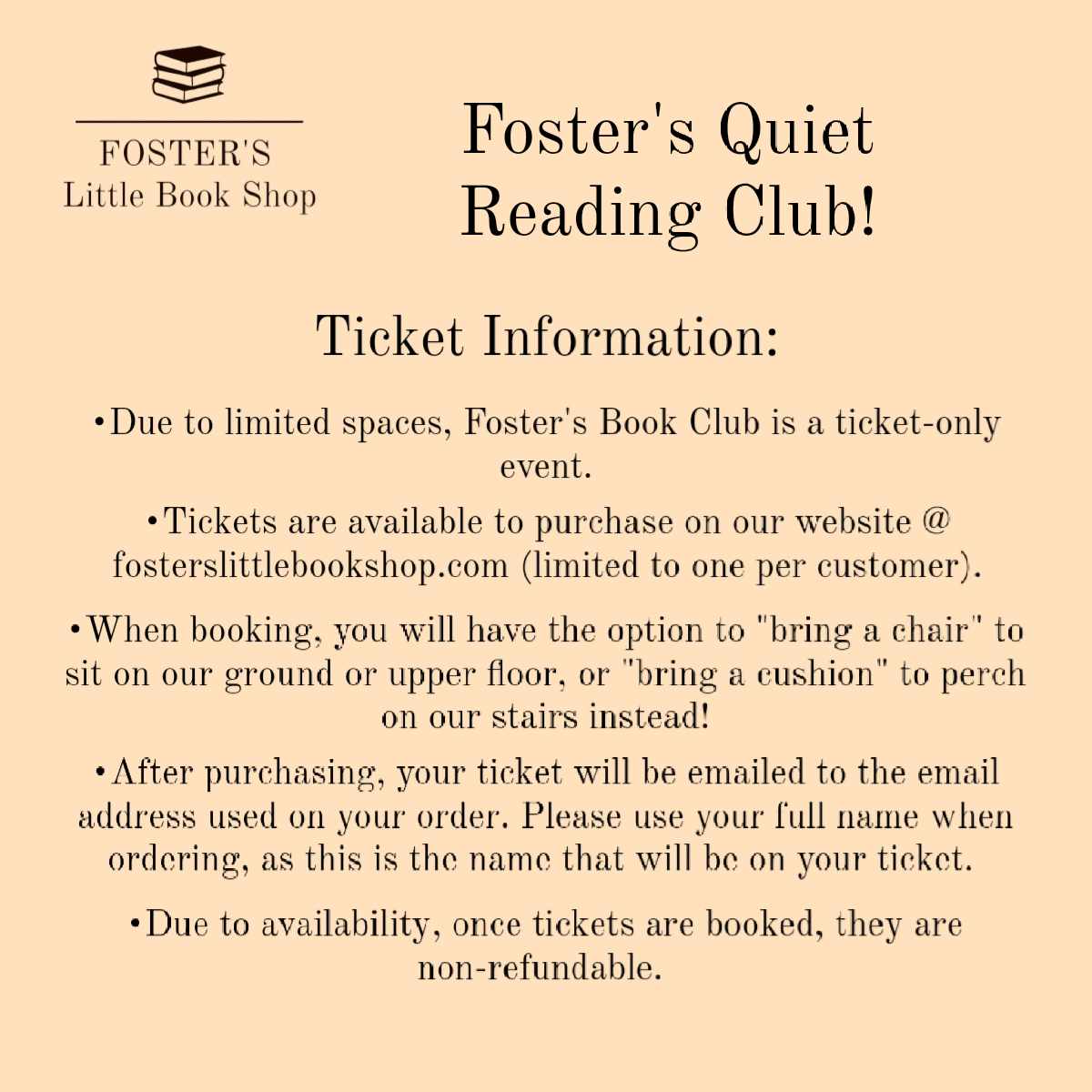 Foster's Quiet Reading Club Tickets - Tuesday 3rd November